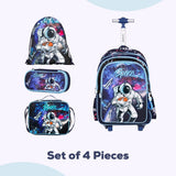 Eazy Kids Astronaut 17Inch School Bag, Lunch Bag, Activity Bag And Pencil Case - Blue (Set of 4)