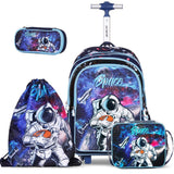 Eazy Kids Astronaut 17Inch School Bag, Lunch Bag, Activity Bag And Pencil Case - Blue (Set of 4)