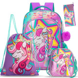 Eazy Kids Unicorn 18Inch School Bag, Lunch Bag, Activity Bag & Pencil Case - Pink (Set of 4)