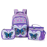 Eazy Kids 18" Backpack With Water Bottle, Lunch Box, Lunch Bag and Pencil Case - 3D Butterfly Purple