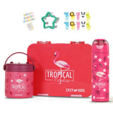 Eazy Kids Tropical Bento Lunch Box, Stainless Steel Bottle And Food Jar - Pink