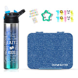 Eazy Kids Tritan Bento Lunch Box with Stainless Steel Bottle - Glitter Blue