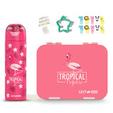 Eazy Kids Tropical Tritan Bento Lunch Box with Stainless Steel Bottle - Pink