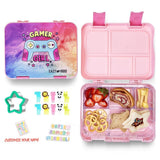 Eazy Kids Gamer Girl 5/4 Convertible Bento Lunch Box With Sandwich Cutter Set