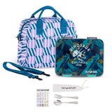 Eazy Kids 6 & 4 Convertible Bento Lunch Box With Lunch Bag, Steel Spoon & Fork Set and Alphabets Sticker - T-Rex Grey