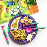 Eazy Kids Gardening Design Plate with Spoon, Fork & Pusher - Purple
