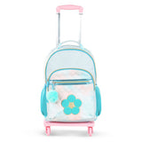 Eazy Kids Flora 18Inch Backpack with 4 Wheel Trolley, Lunch Bag and Pencil Case Set - Green (Set of 4)