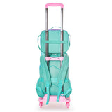 Eazy Kids Girl Glitter 17Inch Backpack with 4 Wheel Trolley, Lunch Bag and Pencil Case Set - Green (Set of 4)