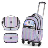 Eazy Kids Good Vibes 17Inch School Bag With 4 Wheel Trolley, Lunch Bag and Pencil Case Set - Silver (Set of 4)