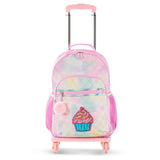 Eazy Kids Sugar Pop 17Inch Backpack with 4 Wheel Trolley, Lunch Bag and Pencil Case Set - Pink (Set of 4)