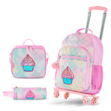 Eazy Kids Sugar Pop 17Inch Backpack with 4 Wheel Trolley, Lunch Bag and Pencil Case Set - Pink (Set of 4)