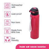 Eazy Kids Double Wall Insulated School Water Bottle 500ml - Pink