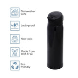 Eazy Kids Double Wall Insulated Travel Water Bottle 500ml - Black
