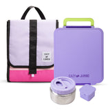 Eazy Kids Jumbo Bento Lunch Box With Lunch Bag, Thermos & Dip Jar- Purple