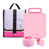 Eazy Kids Jumbo Bento Lunch Box With Lunch Bag, Thermos & Dip Jar- Pink