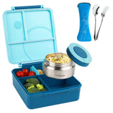 Eazy Kids Jumbo Bento Lunch Box with Grey Lunch Bag, Food Jar and Cutlery - Blue