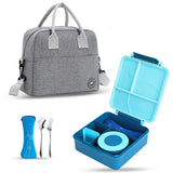 Eazy Kids Jumbo Bento Lunch Box with Grey Lunch Bag, Food Jar and Cutlery - Blue