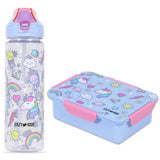 Eazy Kids Unicorn Lunch Box And Tritan Water Bottle With 2in1 Drinking Flip Lid and Sipper - Blue