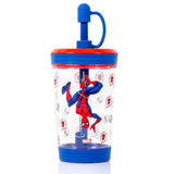 Eazy Kids Marvel Beyond Amazing Spiderman Tritan Sipper Tumbler Water Bottle with Straw and Leash Lid 480ml - Blue