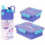 Eazy Kids Mermaid Lunch Box Set and Tritan Water Bottle 450ml With Snack Box - Purple