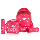 Eazy Kids Tropical School Backpack Bag With Lunch KIt Set - Pink (Set of 4)