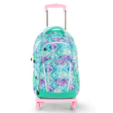 Eazy Kids Geometrical 18Inch School Bag with 4 Wheel Trolley - Green