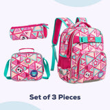Eazy Kids Panda 18Inch School Bag, Lunch Bag And Pencil Case - Pink (Set of 3)