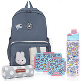 Eazy Kids Skater School Bag Combo Set - Blue Grey (Set of 5)