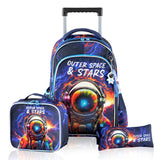 Eazy Kids Outer Space 16Inch Trolley School Bag with Lunch Bag and Pencil Case - Blue (Set of 3)