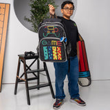 Eazy Kids 17Inch School Bag With Water Bottle, Lunch Box, Lunch Bag, Activity Bag and Pencil Case & BT Headset Gen Z Gamer - Black