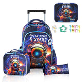 Eazy Kids Space Trolley School Bag Combo Set - Blue (Set of 4)
