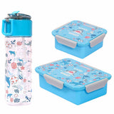 Eazy Kids Shark Lunch Box Set and Tritan Water Bottle 450ml With Snack Box - Blue