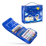 Eazy Kids Art Supplies Set in Space-Themed Carrying Case – 82-Piece Kit with Paints, Crayons, Markers - Blue