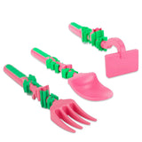 Eazy Kids Gardening Design Spoon, Fork & Pusher - Pink (3Pcs)