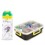 Eazy Kids 3 Compartment 800ml Stainless Steel bento Lunch Box With Water Bottle - T- Rex Purple