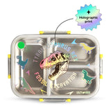 Eazy Kids 3 Compartment 800ml Stainless Steel bento Lunch Box With Water Bottle - T- Rex Purple