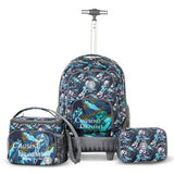 Eazy Kids 18" Trolley Backpack With Water Bottle, Lunch Box, Lunch Bag and Pencil Case-T Rex
