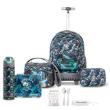 Eazy Kids 18" Trolley Backpack With Water Bottle, Lunch Box, Lunch Bag and Pencil Case-T Rex