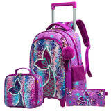 Eazy Kids Mermaid 16Inch Trolley School Bag, Lunch Bag & Pencil Case - Purple (Set of 3)