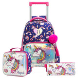Eazy Kids Unicorn Chrome 16Inch Trolley School Bag, Lunch Bag ANd Pencil Case- Blue (Set of 3)
