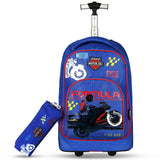 Eazy Kids Formula Racing Big Wheel 18Inch Trolley School Bag WIth Pencil Case - Blue (Set of 2)