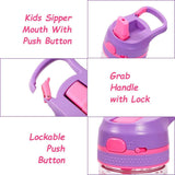 Eazy Kids Tropical Lunch Box Set and Tritan Water Bottle With Lockable Push Button And Carry Handle 420ml - Purple
