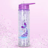 Eazy Kids Mermaid Tritan Double Wall Glitter Water Bottle With Carry handle 550ml - Purple