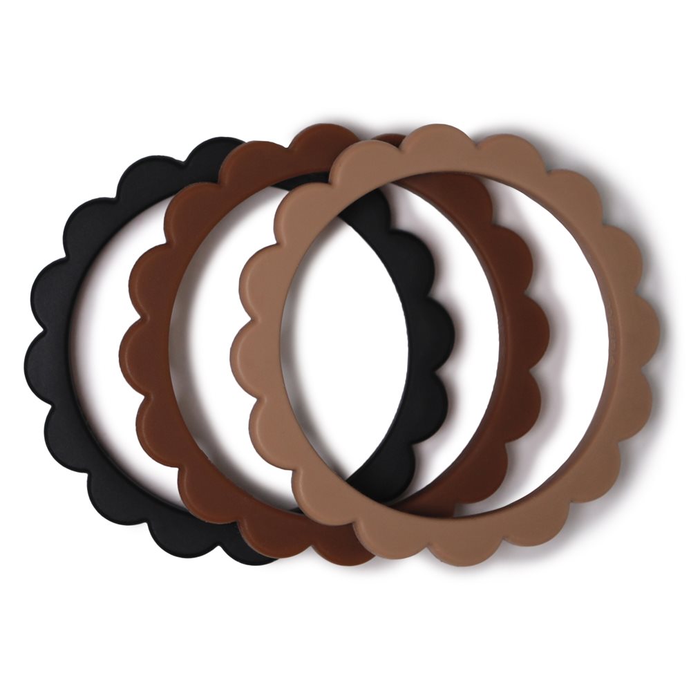 Mushie Flower Bracelet Teether 3-Pack Black/Caramel/Natural - Laadlee