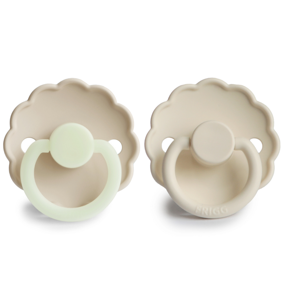 Frigg Daisy Latex Baby Pacifier 6M-18M, 2Pack, Cream Night/Cream - Size 2 - Laadlee