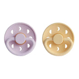 Frigg Moon Phase Latex Baby Pacifier 6M-18M, 2Pack, Pale Daffodil/Soft Lilac - Size 2 - Laadlee