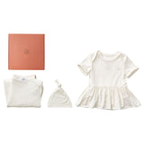 Anvi Baby Bamboo Onesie Dress New Born Gift Set- Girls - White