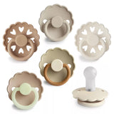 Frigg Round Silicone Baby Pacifier 6M-18M Pack of 6 Cinnamon Charm - Size 2