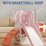 Lovely Baby Slide & Swing Set w/ Climbing Wall & Basketball Hoop - Pink