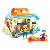 Hape Adventure Van Includes Wooden Camper Van Toy Set With Surfboards, A Hang-Glider & Camping Accessories - 23Pcs